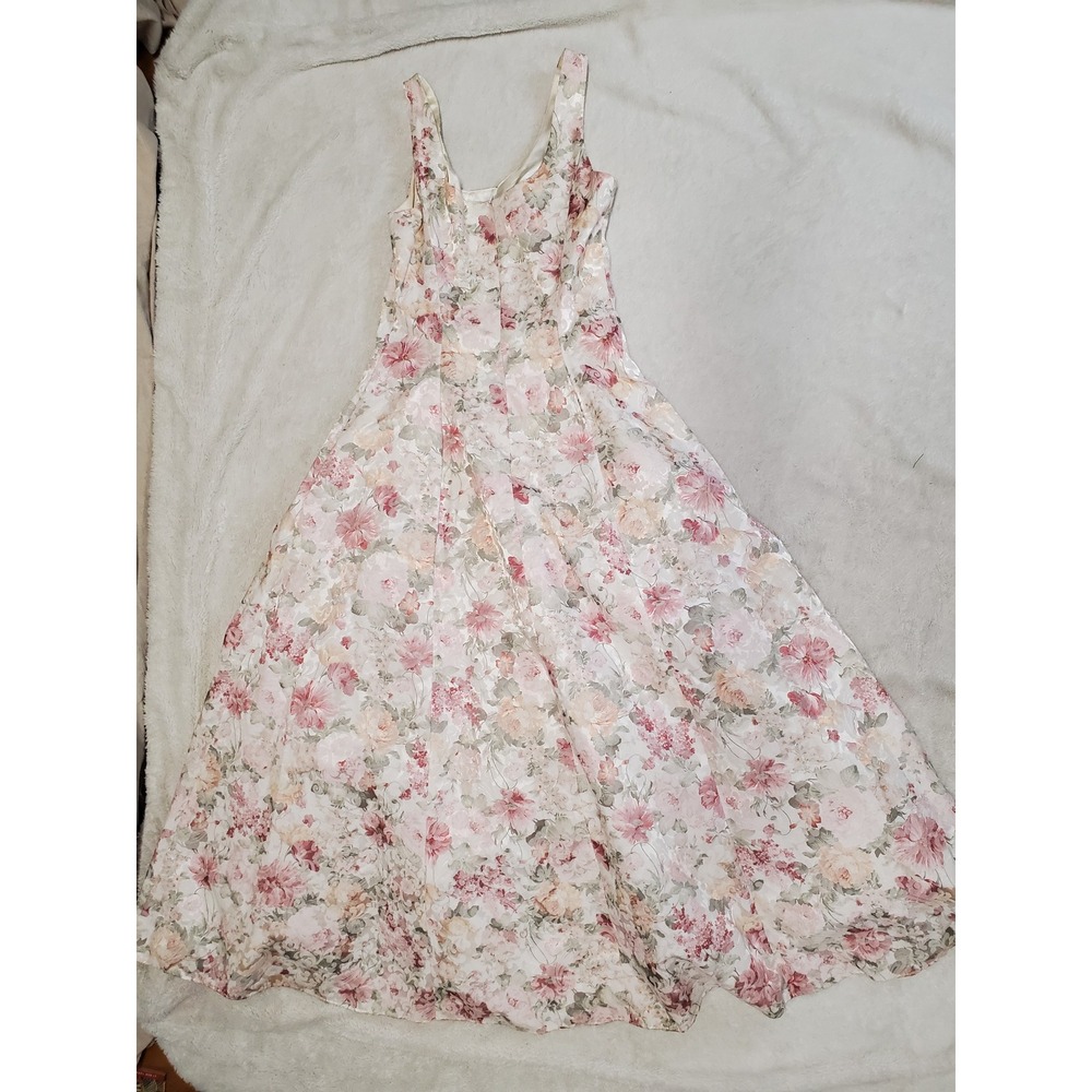Vintage Jessica McClintock White Pink Bridal Floral Scoop Neck Dress‎ 10 RARE